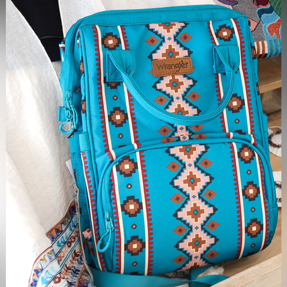 Wrangler Turquoise Aztec Print Callie Backpack Diaper Bag Canvas Purse NWT
